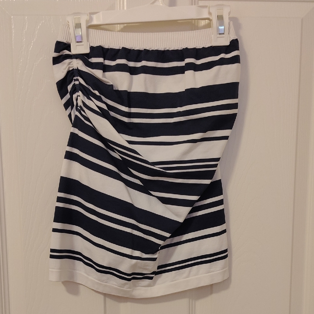Striped Navy Blue And White Strapless Top S/M